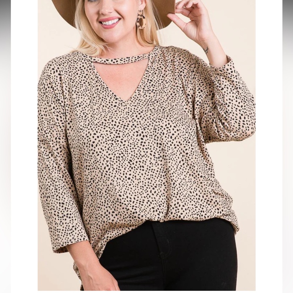 Women's Tan Polka Dot Blouse